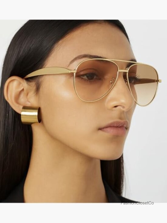 Oversized Aviator Sunglasses Gold Metal Frame UV400 Tinted Shield Retro Style main image 5